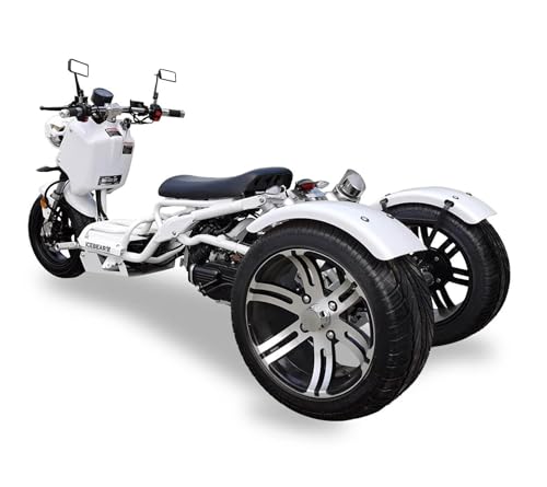 150CC Stretched Trike | 3-Wheel Motorcycle, ICEBEAR Ruckus PST150-19N, Featuring A Low Center of Gravity and Responsive Steering, Ample LEGROOM (White) - Thumbnail 6
