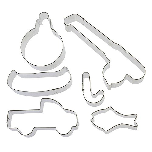 Live to Fish Cookie Cutter 6 Pc Set – Fishing Pole  Fish  Fishing Hook  Canoe  Fishing Bobber and Pickup Truck Cookie Cutters Hand Made in the USA from Tin Plated Steel