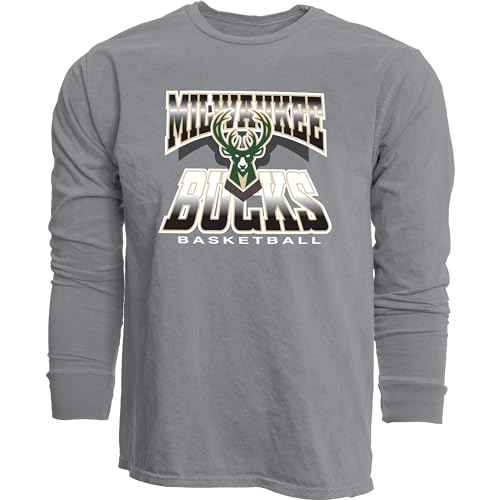 Milwaukee Bucks NBA Officially Licensed Long Sleeve T-Shirt Ringspun Gray Icon, Small