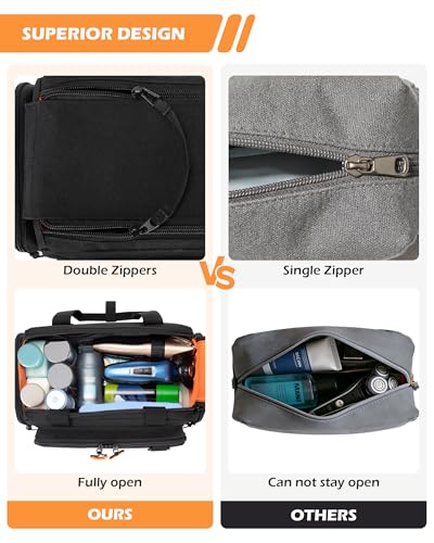 Tactical Travel Toiletry Bag for Men, Extra Large Dopp Kit Organizer with Dual Way Zippers, Travel Hygiene Bag for Shaving Grooming Bathroom Essentials, Black (Empty Bag) - Image 6