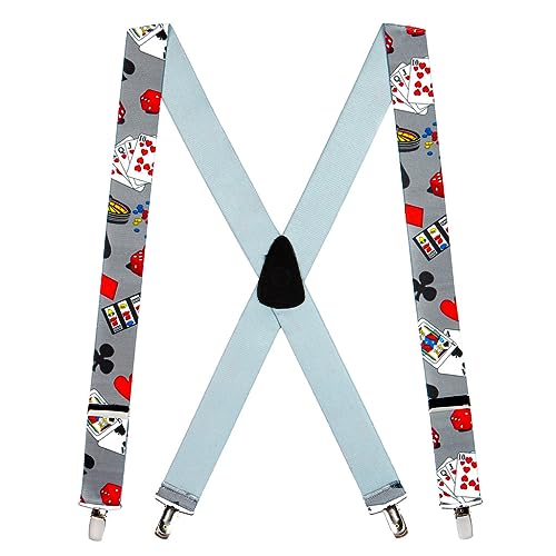 Suspender Store Novelty Casino Suspenders - 1.5-Inch Wide Elastic - X-Back - Clip - 42