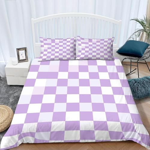 Funda Nordica Cama 90 Cuadros Morados Microfibra