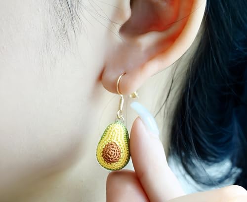 Crochet Avocado Dangle Earrings for Women - Handmade Lightweight Fruit Earrings, Unique Gift for Her4