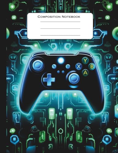 Composition Notebook | Wide Ruled Paper | Video Game Player | Black | Blue | 110 Pages | Kids | Boys | Girls | Lined | Cute | Journal | Grade | Decorative | Colorful | Soft Cover