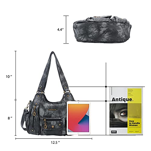 Angel Barcelo Womens Purses and Handbags PU Leather Shoulder Bag Fashion Hobo Bags for Girls (Black Grey)