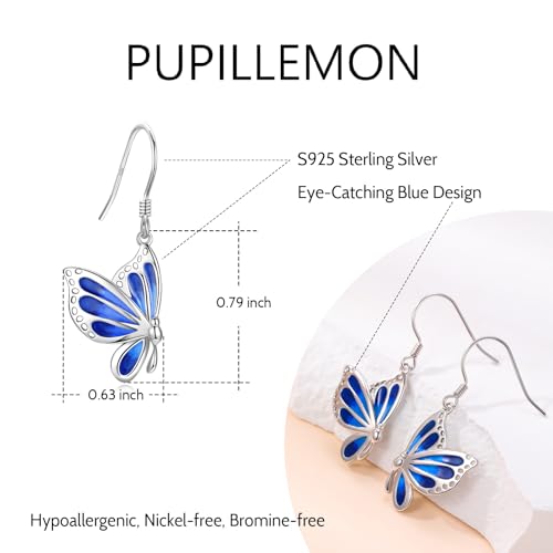 Butterfly Earrings, 925 Sterling Silver White Gold Plated Butterfly Dangle Earrings for Women Lovers of Butterflies3