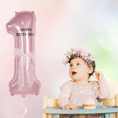 Image of Happy birthday Big Number Balloons Foil Birthday Balloon Number Balloons Happy Birthday Party Decorations Kids and Wedding Party Supplies (Pink numbers 1)