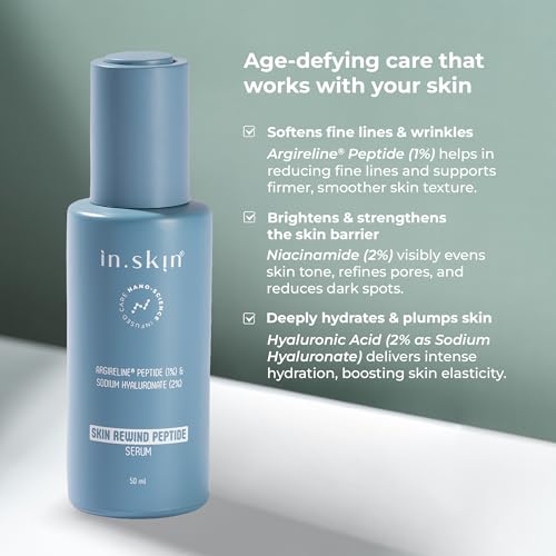 Image of in.skin Skin Rewind Peptide Serum for Face - 1% Argireline Peptide, 2% Niacinamide & Hyaluronic Acid | Nanoplex Technology | Reduces Fine Lines, Wrinkles, Boosts Glow & Hydration | 50 ML