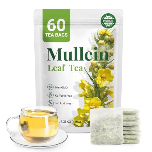 Premium 60 Mullein Tea Bags For Lungs - 100% Pure Mullein Leaf | For Lung Health & Respiratory...