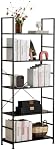 Sweetcrispy 5 Tier Bookshelf, Tall Bookcase Storage Shelf with Metal Frame and Wood Shelves, Modern Display Rack for Home Office, Bedroom, Living Room, Black