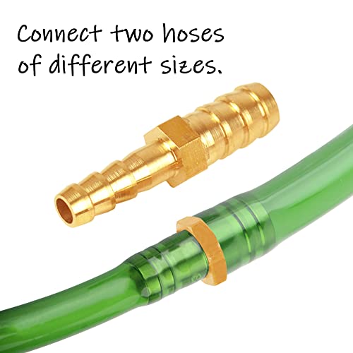 Uenede 2Pcs Solid Brass Reducer 1/4" To 3/8" Od Barb Hex Fittings Include 4 Stainless Steel Clamps Reducing Hose Pipe Barb Fitting For Water/Oil/Gas #TOP1