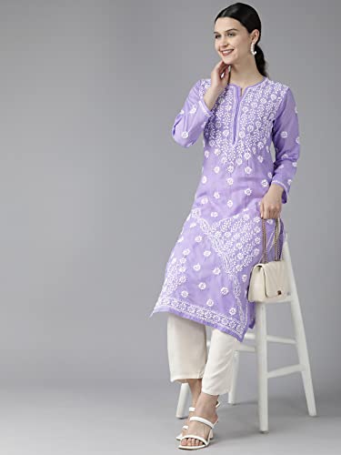 Image of Ada Women's Cotton Regular Fit Tunic Hand Embroidered Lucknowi Chikankari Ethnic Wear Kurta Kurti A130717