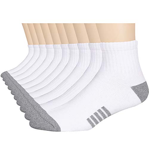 Eallco 10 Pack Mens Cotton Ankle Socks Athletic Workout Cushioned Quarter Socks