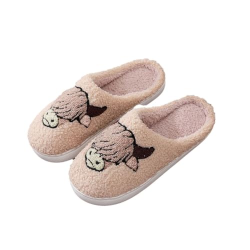 Snugeasy Christmas Slippers Reindeer for Womens Mens Soft Plush Comfy Warm Fuzzy Slippers Red Moose Santa Claus Indoor Outdoor Slip On House Slippers Christmas Gifts, Highland Cow, 9-10 Women/8-8.5