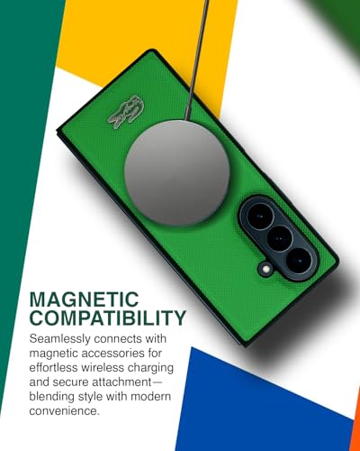 Image of CG MOBILE Lacoste [Official Licensed] Magnetic Compatible | Hard Case | Iconic Petit Pique PU Lacquer Logo Protective Case /Cover Designed for Galaxy Z Fold 7 (2025) - Green