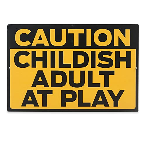 Open Road Brands Caution Childish Adult At Play Metal Sign - Fun Gaming Sign For Bedroom Or Man Cave #TOP4