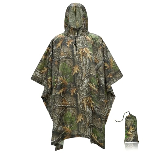 LOOGU Military Camouflage Rain Poncho Waterproof Raincoat with Hoods adult camo tarp for Outdoor Camping Hunting Hiking- Super 2.0