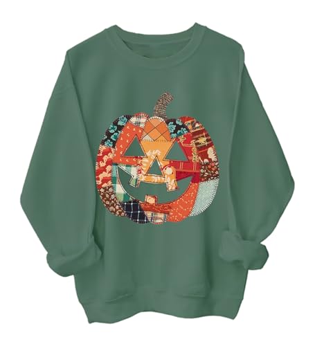 Fall Pumpkin Sweatshirt Patchwork Halloween Pumpkin Sweatshirt Long Sleeve Adult Unisex Shirt