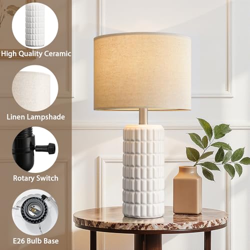 23" Modern Ceramic Table Lamps Set of 2 - Table Lamps for Living room, Farmhouse Bedside Night Stands Lamp for Bedroom, White Boho Nightstand Lamps Set of 2, Desk Lamp for End Table Home Decor - Image 6