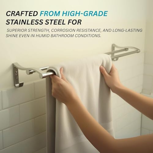 Image of Filox Stainless Steel Towel Rod (24 Inch) | Wall Mounted Bathroom Towel Holder Bar Set | Rust Proof Heavy Duty Towel Rack Stand | Bathroom Accessories for Home, Kitchen & Wash Basin (Pack of 3)
