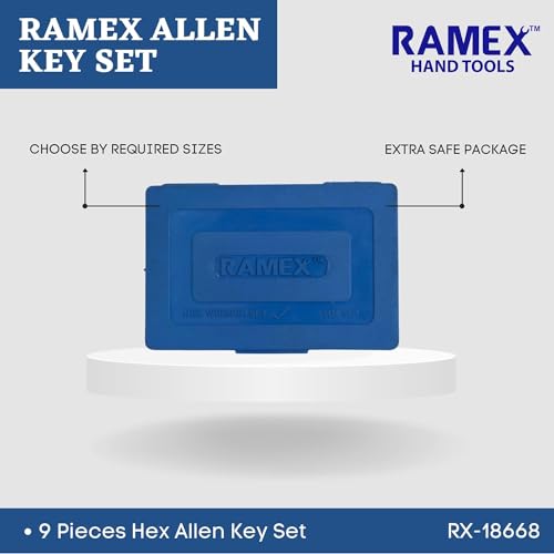 Image of RAMEX 9pc Hex Allen Key Set In Plastic BLUE Box, Sizes: 1.5, 2, 2.5, 3, 4, 5, 6, 8, 10 Oil Can with FIXED AND FLEXIBLE SPOUT For Vehicles -1 /2 Pint Capacity. Glossy Blue & Yellow