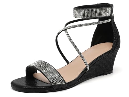 DADAWEN Sandales Compensées Femme Escarpins Classiques Sandale à Talon Compensé Eté Noir 39