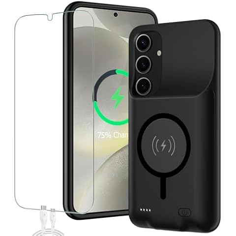 SNRONEW Battery Case for Galaxy S24,[10000mAh] Large Capacity Slim Portable Protective Fast Charging Case Battery Case Compatible with Galaxy S24(6.2inch) Wireless Charging Case with Carplay-Black Cover