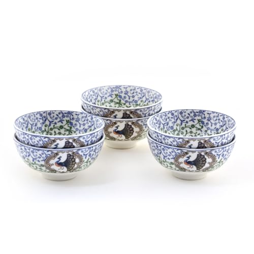 Image of GOLDEN QUEEN'S Porcelain Mini Bowl Set of 6 | Perfect for Dips, Chutneys, Dessert, Nuts, Pickles, Bites | Microwave Safe - Indian Peafowl Bowls, Multicolor, 120 Ml