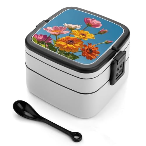 SMAZDFXX Lonchera con coloridas flores de primavera, tapa hermética y separadores extraíbles.
