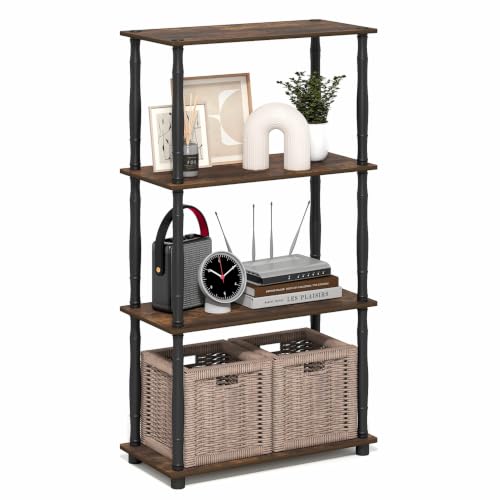 Image of Furinno Turn-N-Tube Storage Shelves, 4-Tier Open Frame Book Shelf, Standing Corner Shelf, Toolless Open Shelves, Classic Tubes, for Organization and Storage, Living Room, Home Office, Amber Pine