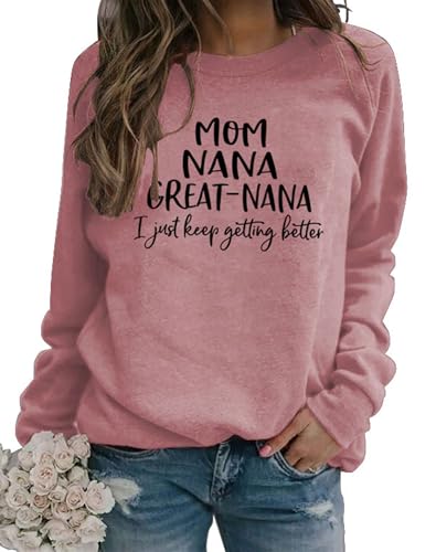 Sunidol Womens Nana Sweatshirt Pullover Long Sleeve Crewneck Casual Lightweight Mothers Day Sweatshirt Pink XXL