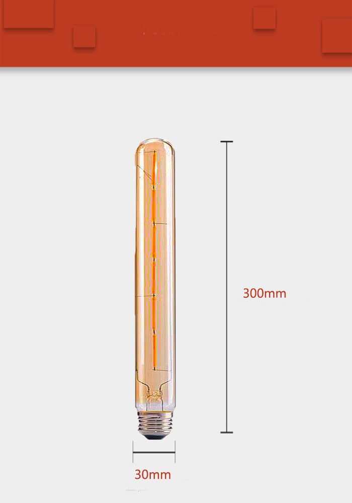 10 Unidad Bombillas LED Tubo de Flauta Edison, No Regulables, E27 6W t30 30cm 600lm, Estilo Retro Antiguo, Bombilla LED vintage, Bombilla LED de filamento, ámbar, 2700K Blanco Cálido