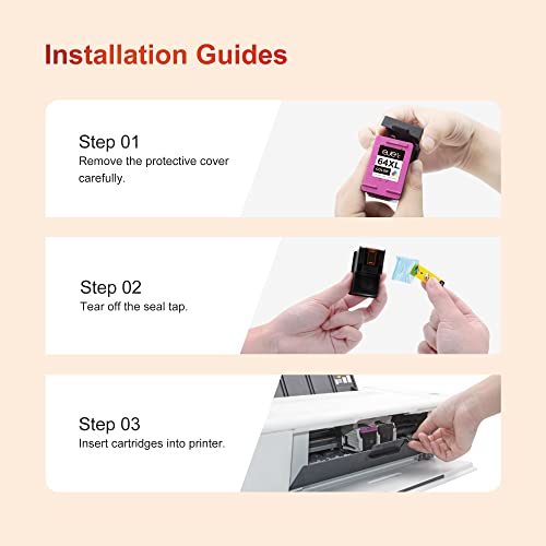 64Xl Ink Cartridges Combo Pack Remanufactured Replacement For Hp Ink 64 64Xl Ink Cartridge For Hp Printers Envy 7855 7858 7855 7100 7155 6255 7120 7155 7255E 7950E 7955E Tango X (1 Black, 1 Tri-Color) #TOP4
