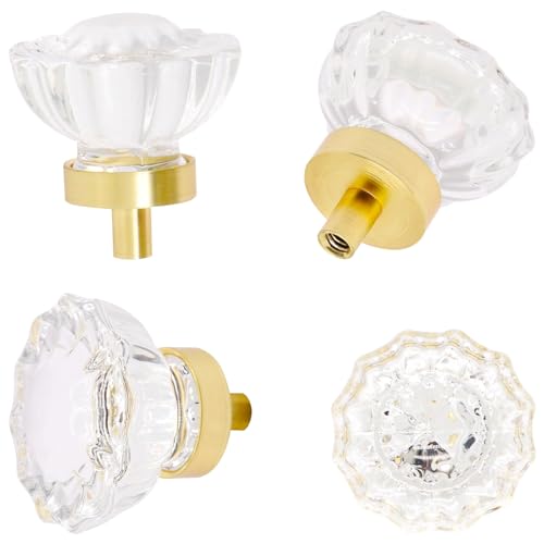 YuGtcen Cabinet Knobs 6 Pcs, Crystal Drawer Pulls for Dresser, Gold Furniture Handles, 1.4" Diameter Glass Knobs for Kitchen, Bathroom (Flower, Brushed Gold) by YuGtcen - Used condition - Image 4