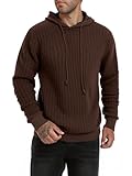 TUREFACE Men's Hooded Sweatshirt Brown Knitted Pullover Hoodies Long Sleeve Casual Sweater for Autumn Winter