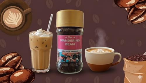 Image of The Wandering Bean Hazelnut Instant Coffee Blend With Rich & Smooth Nutty Flavoured Coffee (Pack Of 1, 100 Grams) Gift Festive, Best Gift Hamper, Granules, Bottle