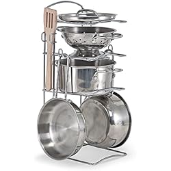 Melissa & Doug Stainless Steel Pots and Pans Pretend Play Kitchen Set for Kids (8 pcs) - Kids Kitchen Accessories Set, Toy Pots And Pans For Kids Kitchen, Cooking Toys For Kids Ages 3+
