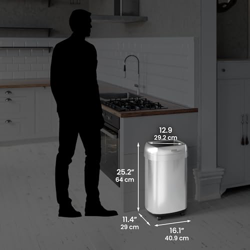 Image of iTouchless 13 Gallon Open Top Kitchen Trash Can Recycling Bin with Wheels and Double Odor Filters Oval Commercial Stainless Steel 50 Liter Trashcan for Home Office Work Bedroom Livingroom Garage