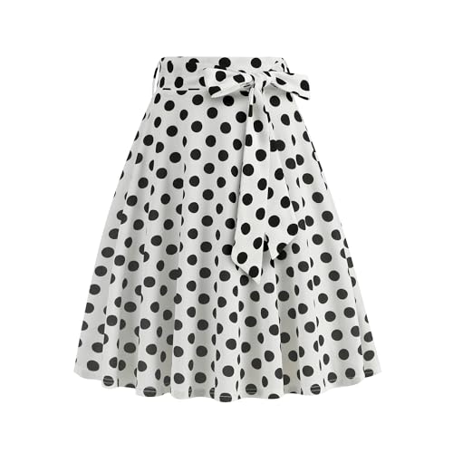 Wellwits Women's Bow Waist Swing Polka Dots Vintage Skirt