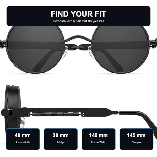 Image of PROUDDEMON Retro Gothic Steampunk Sunglasses for Women Men Round Lens Metal Frame