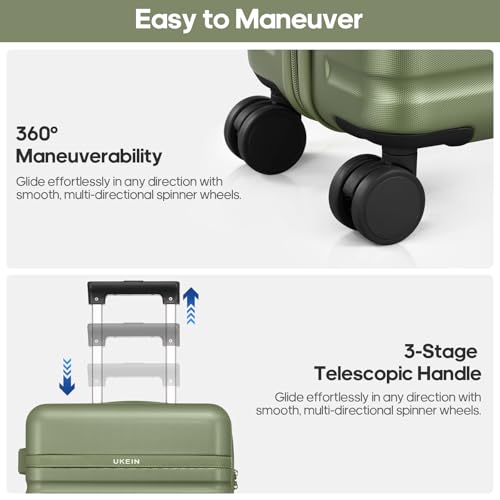 Image of Luggage Sets 3 Piece, Carry On Luggage 20In With Spinner Wheels,PC Hardside Suitcase Set with TSA Lock,Durable Carry On Suitcase With Travel Backpack for Men (Military Green, 3 piece set (BP /20inch))