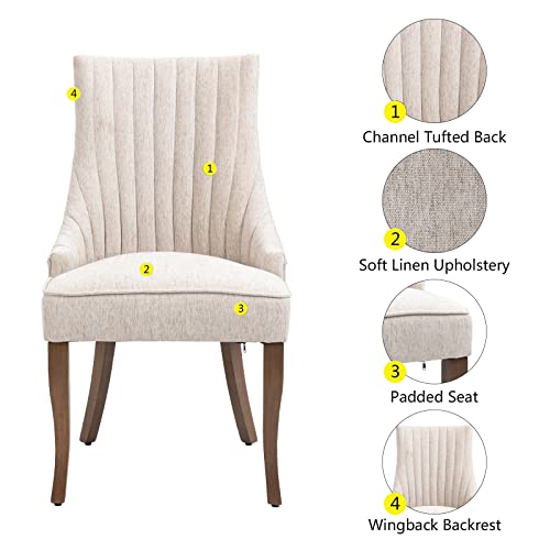Mikibama JYG0825 Linen Dining Chairs Set Of 2 Channel Tufted Kitchen Dinner Chair Comfy Fabric Upholstered Accent Chair thumb #5