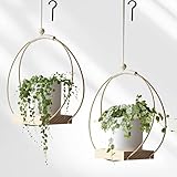Dravmola Macrame Plant Hangers with Wood Base -2 Pack Boho Hanging Plant Holder for Indoor Plants Ha