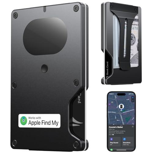 Fallinep Diebstahlschutz Kartenetui Ultradünne - Slim Wallet AirTag, AirTag Portmonee Herren Geldbeutel, Clip Wallet mit RFID-Schutz, Smart Wallet - Cash Clip Geldbörse, für Damen & Herren (Schwarz)