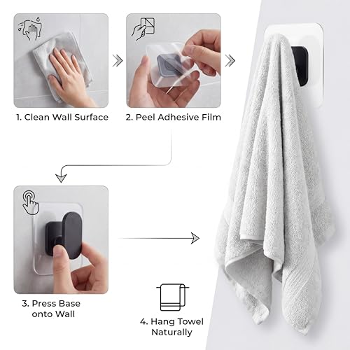 Image of ELMVIA Self Adhesive Hooks /Wall Hangings Hook /Waterproof Hooks for Wall Without Drilling Heavy Duty Bathroom Kitchen Towel Wall Hooks for Hanging Strong Coat (4, Black Nail Hook)