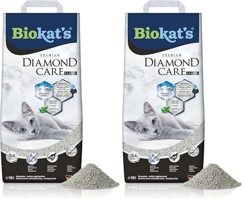 Biokat's Diamond Care Classic, para Gatos, sin Fragancia - Arena Fina con carbón Activo y Aloe Vera 1 Saco (1 x 10 l) (Paquete de 2)