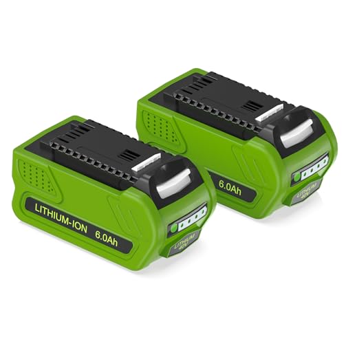 2X 40V 6Ah Batería de Repuesto para Greenworks G40B2 G40B4 G40B5 Adecuado para Greenworks 40V Desbrozadora Cortasetos Motosierra Soplador Aspirador Escarificadores Cortacésped Cortabordes con Rueda