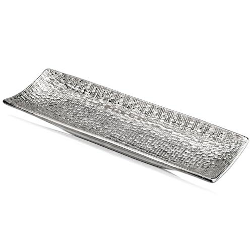 Hollyone Plateau décoratif en céramique argenté - Plateau de service rectangulaire - Plateau à bougie pour chambre à coucher - Plateau décoratif pour...