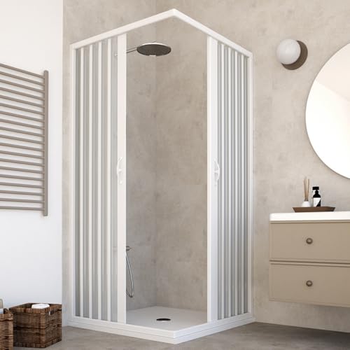 HD CASA Box Doccia Angolare a Soffietto in PVC Modello Paola, Doppia Anta Reversibile Riducibile,...