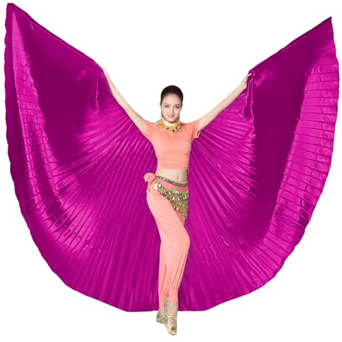 Lauthen.S Belly Dance Isis Wings with Sticks Women Angel Wings Halloween Costume Carnival Cape Outfit Hot Pink